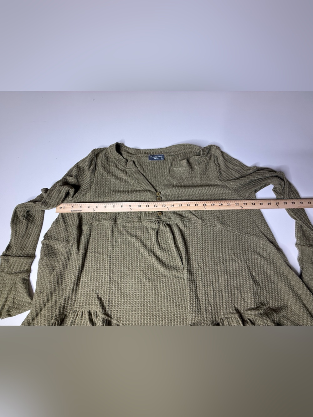 Plus Olive Green Ruffle Hem Henley Top - 740-741 - Picture 7 of 8